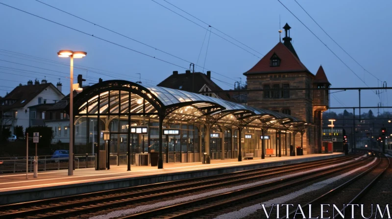 Enchanting Railway Station at Night - A Captivating Image AI Image