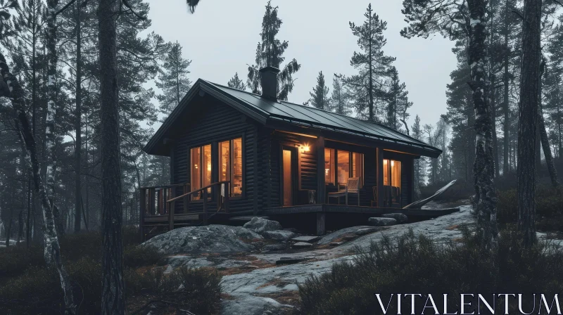 Enchanting Wooden Cabin in a Serene Forest Setting AI Image
