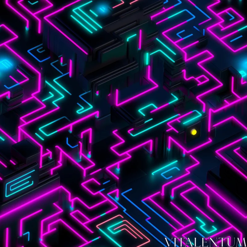 AI ART Enigmatic Neon Maze: 3D Abstract Rendering