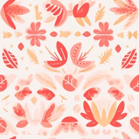 Hand-Drawn Floral Seamless Pattern in Red, Pink, Orange, Yellow