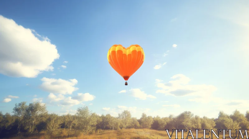 Heart-shaped Hot Air Balloon in Serene Nature Setting AI Image