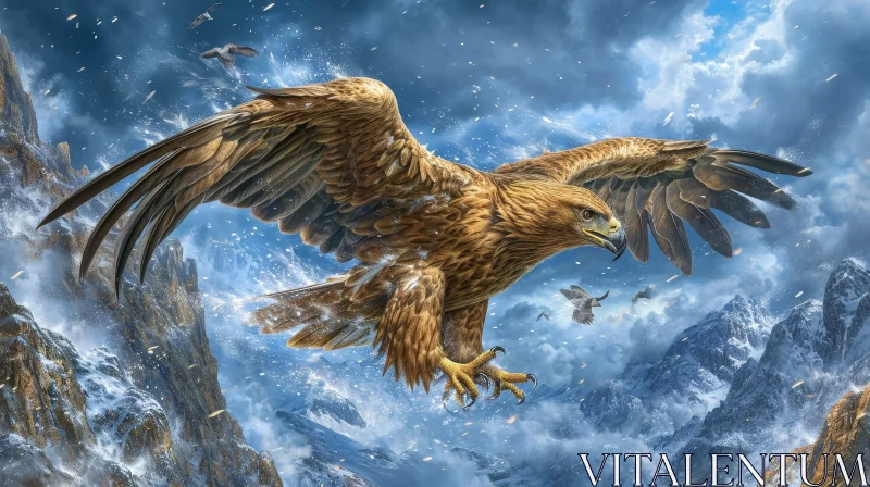 AI ART Majestic Golden Eagle Soaring Painting