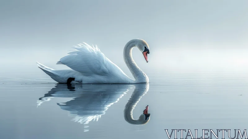 Majestic Swan Swimming in Calm Lake AI Image