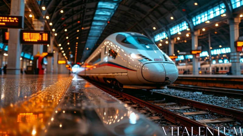 Modern High-Speed Train at a Vibrant Station AI Image