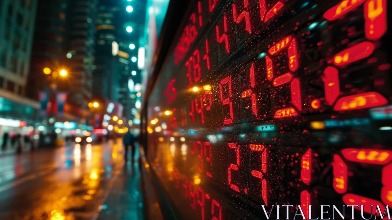 AI ART Nighttime Stock Market Ticker Reflecting Global Economy