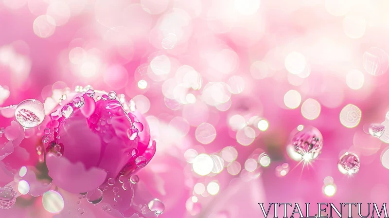 Pink Peony Bud with Water Drops - Soft Romantic Feel AI Image