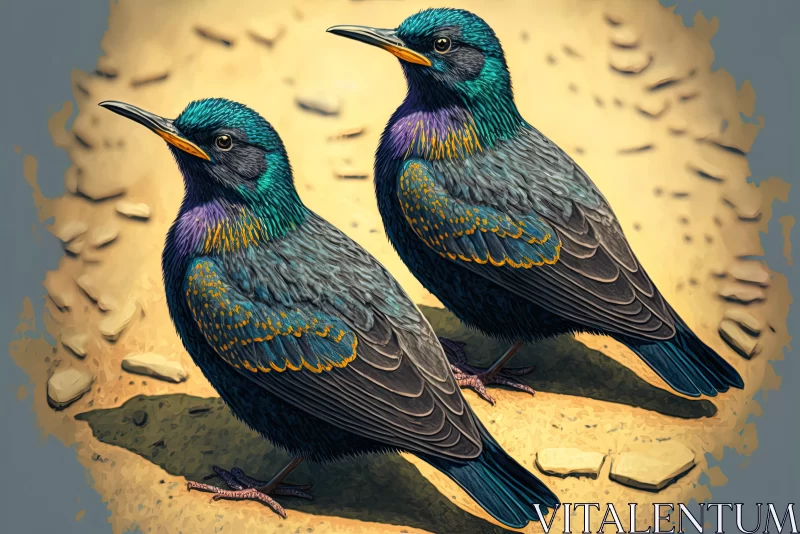 Realistic Hyper-Detailed Bird Portraits in Violet and Gold AI Image