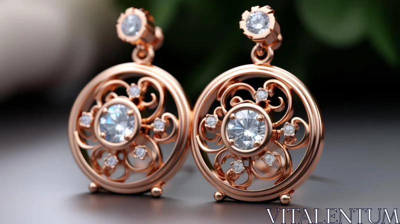Rose Gold Floral Design Diamond Earrings - Elegant Jewelry AI Image