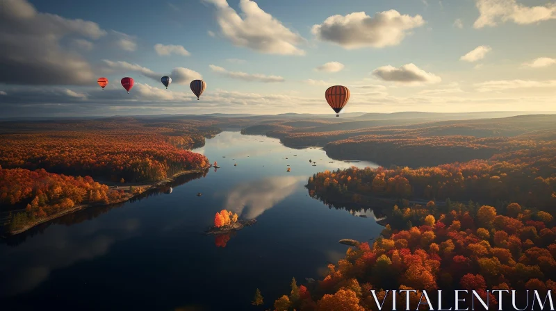 Breathtaking Fall Landscape with Hot Air Balloons AI Image