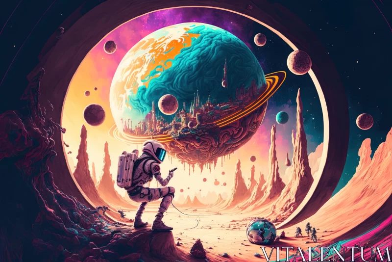 Captivating Space Cartoon with Planets and Astronaut AI Image