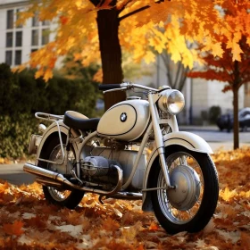 Charming BMW Motorcycle Parked in Autumn | Colorized Photo-Realistic Art