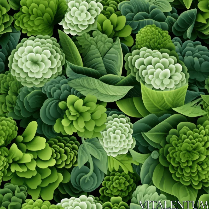 AI ART Green and White Floral Pattern on Black Background