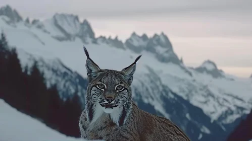 Intense Lynx Encounter in Snow-Capped Mountains