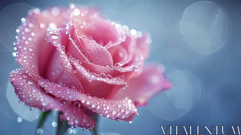 Pink Rose with Dewdrops - Macro Photography AI Image