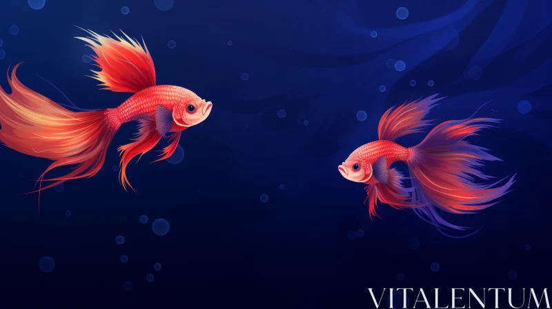 Red Siamese Fighting Fish Illustration | Dark Blue Background AI Image