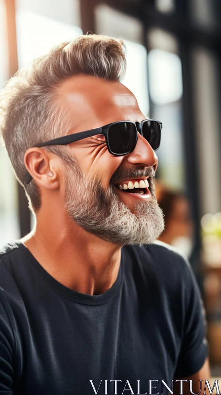 Smiling Bearded Man Portrait with Sunglasses AI Image