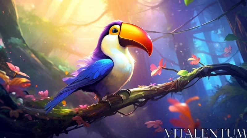 Whimsical Cartoon Toucan in Jungle Setting AI Image