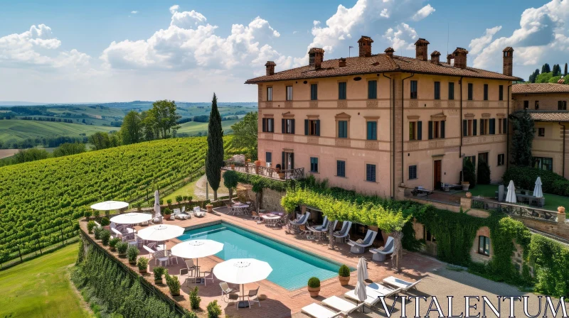 AI ART Aerial View of Stunning Italian Villa with Pool | Tuscan Hills