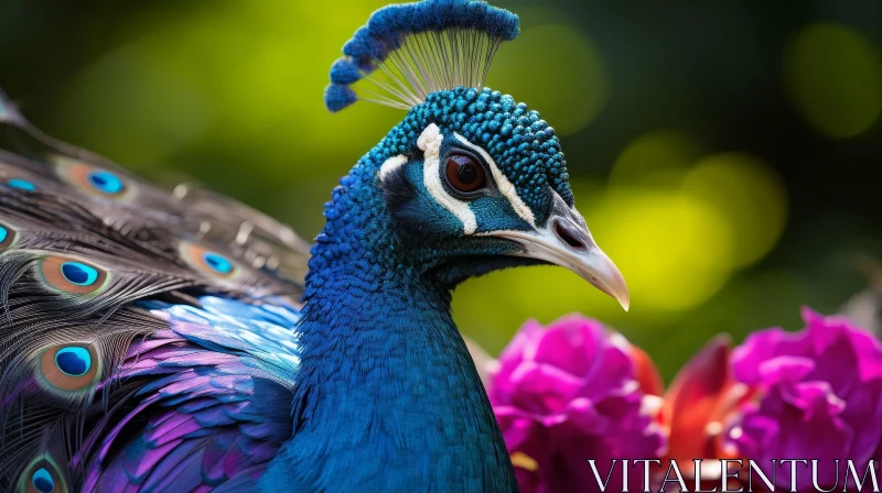 Beautiful Peacock with Blue and Green Feathers AI Image