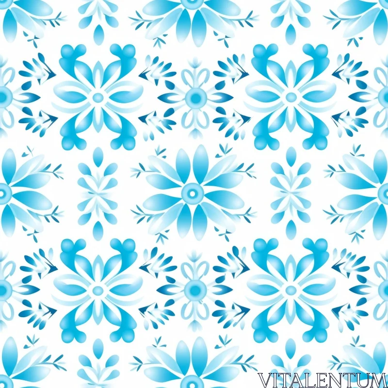 Blue and White Floral Tile Pattern - Seamless Design AI Image