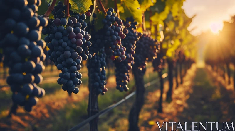 Bountiful Harvest: Ripe Red Wine Grapes on Grapevine AI Image