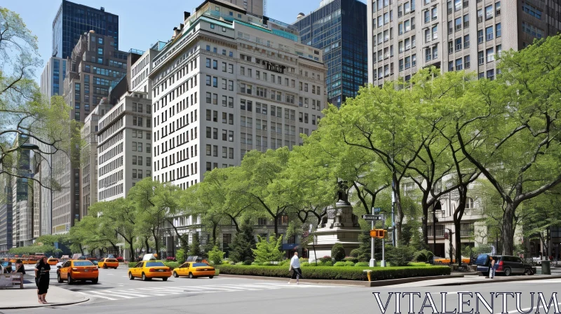 Captivating Urban Scene in New York City | Tree-Lined Street AI Image