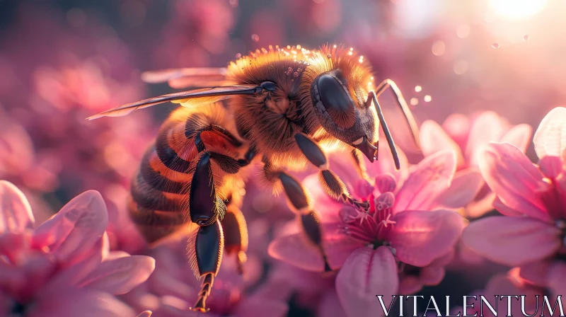 Close-up Honeybee on Pink Flower AI Image