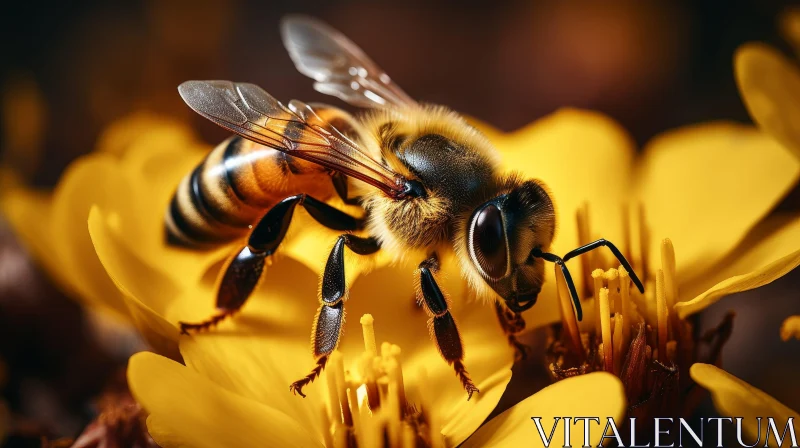 AI ART Close-up Honeybee on Yellow Flower