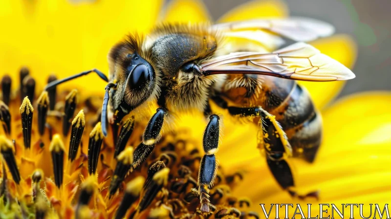 Close-Up Photo of Honey Bee on Sunflower AI Image
