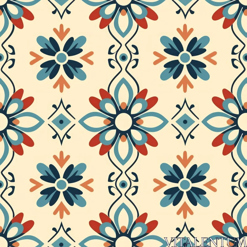 Colorful Floral Tile Pattern on Cream Background AI Image