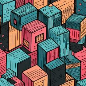 Colorful Hand-Drawn Cubes Seamless Pattern