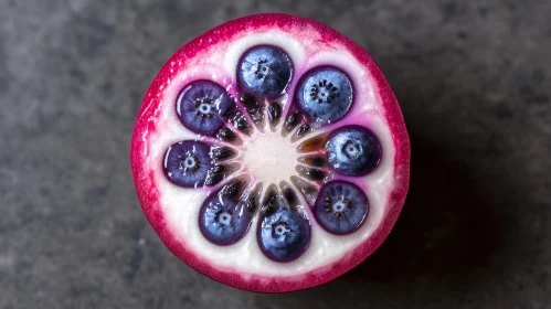 Dragon Fruit Cross-Section with Red Skin and White Flesh
