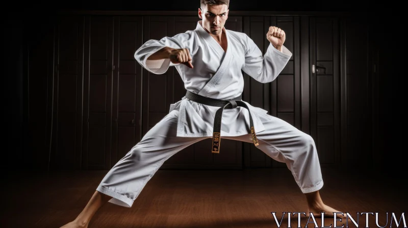 Karate Fighter in Black Belt - Intense Stance AI Image