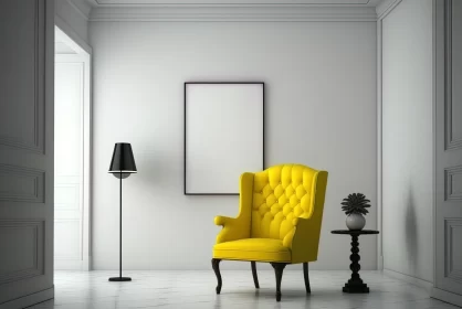Luxurious Yellow Chair in Empty Room | Monochromatic Intensity