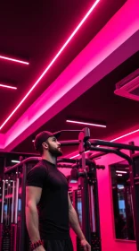 Man in Gym with Neon Lights