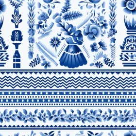 Mexican Talavera Tile Pattern - Blue and White Floral Design