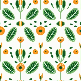 Orange and Green Floral Vector Pattern