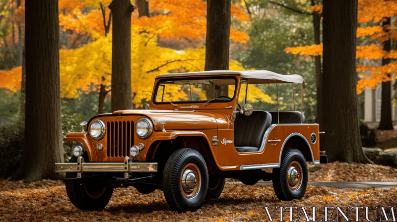 Orange Jeep Driving Through Autumn Forest | Classic Elegance AI Image