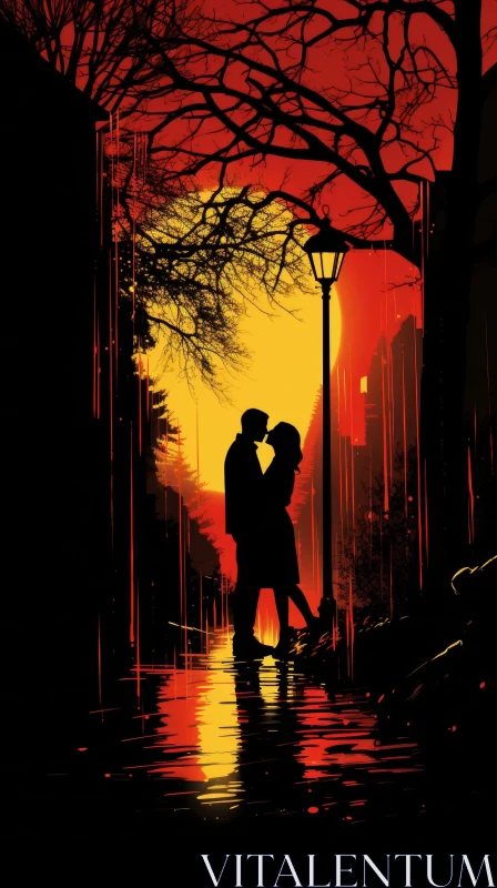 Romantic Rain Kiss Painting AI Image