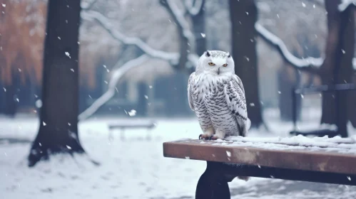 Snowy Owl on Park Bench - Majestic Wildlife Photography
