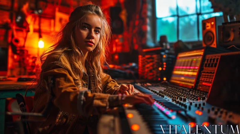 Young Woman in a Recording Studio: A Captivating Snapshot AI Image