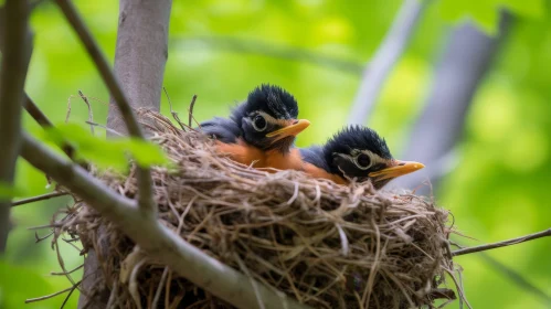 Baby Birds in Nest Close-Up