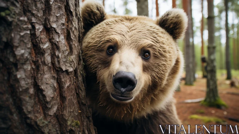 Brown Bear Portrait in Forest AI Image
