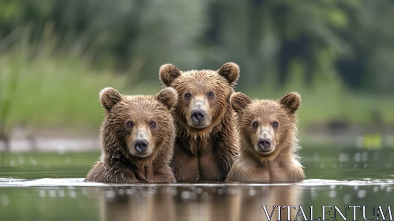 Brown Bears in River - Wildlife Photography AI Image