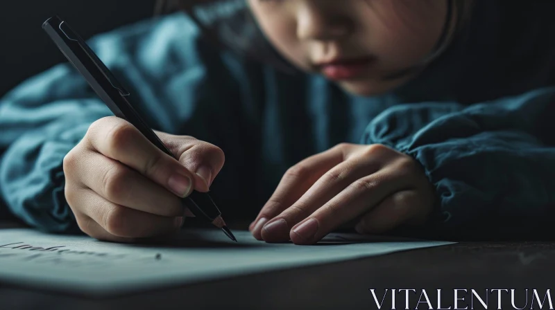 Captivating Image of Child's Hands Writing | Close-Up Photography AI Image