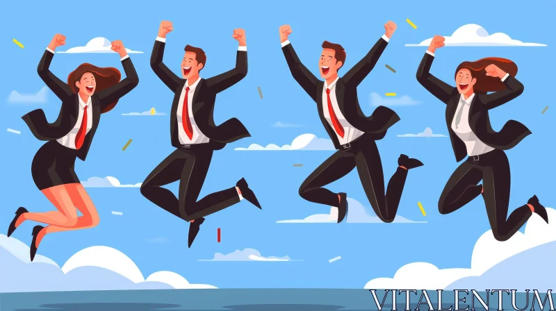 Celebrating Success: Business People Jumping in Joy AI Image