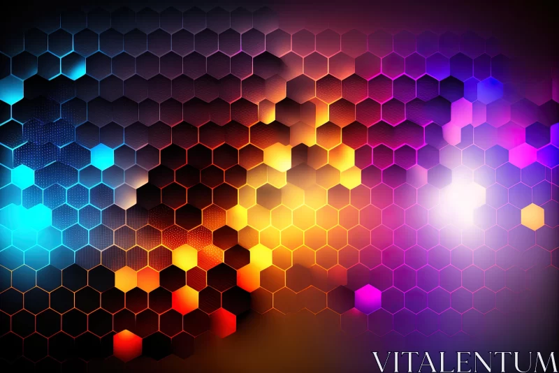 Colorful Hexagonal Background with Light Particles - Neon Style AI Image