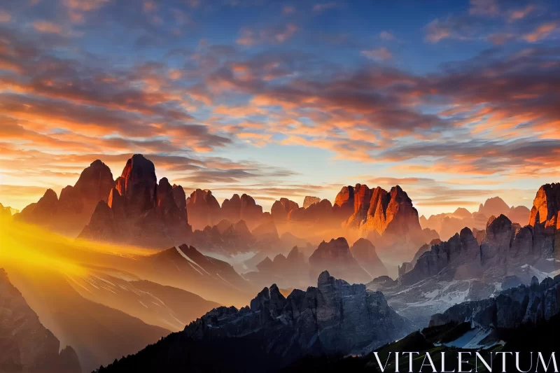Dolomiti Mountains at Sunset: A Captivating Natural Beauty AI Image
