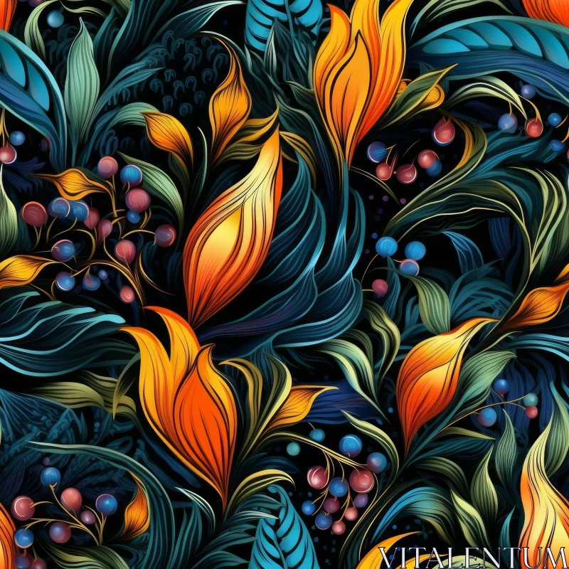 AI ART Elegant Floral Pattern on Dark Blue Background