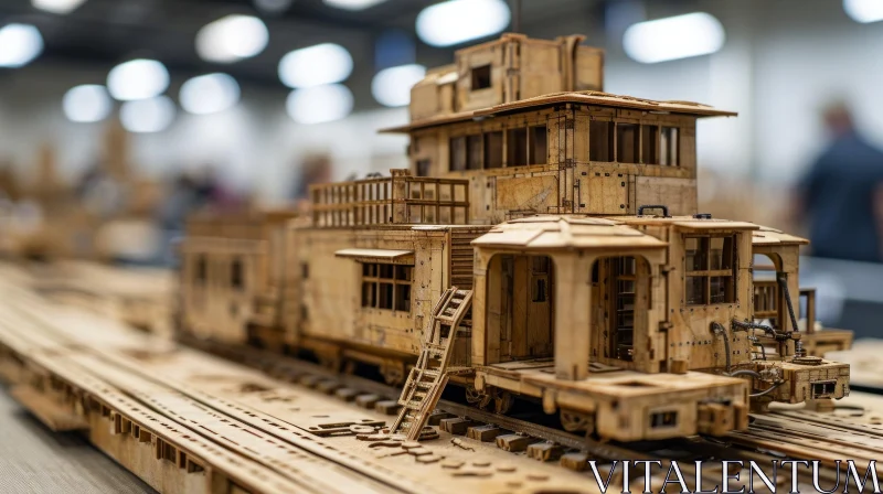 Exquisite Wooden Model Train in HO Scale | Steam Locomotive Replica AI Image